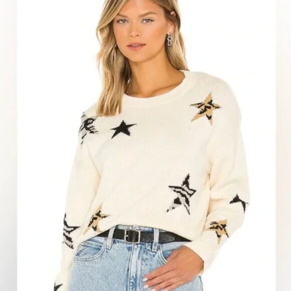 Rails Perci Pullover Neutral Animal Star Sweater Cream Knit Sweater‎ XS